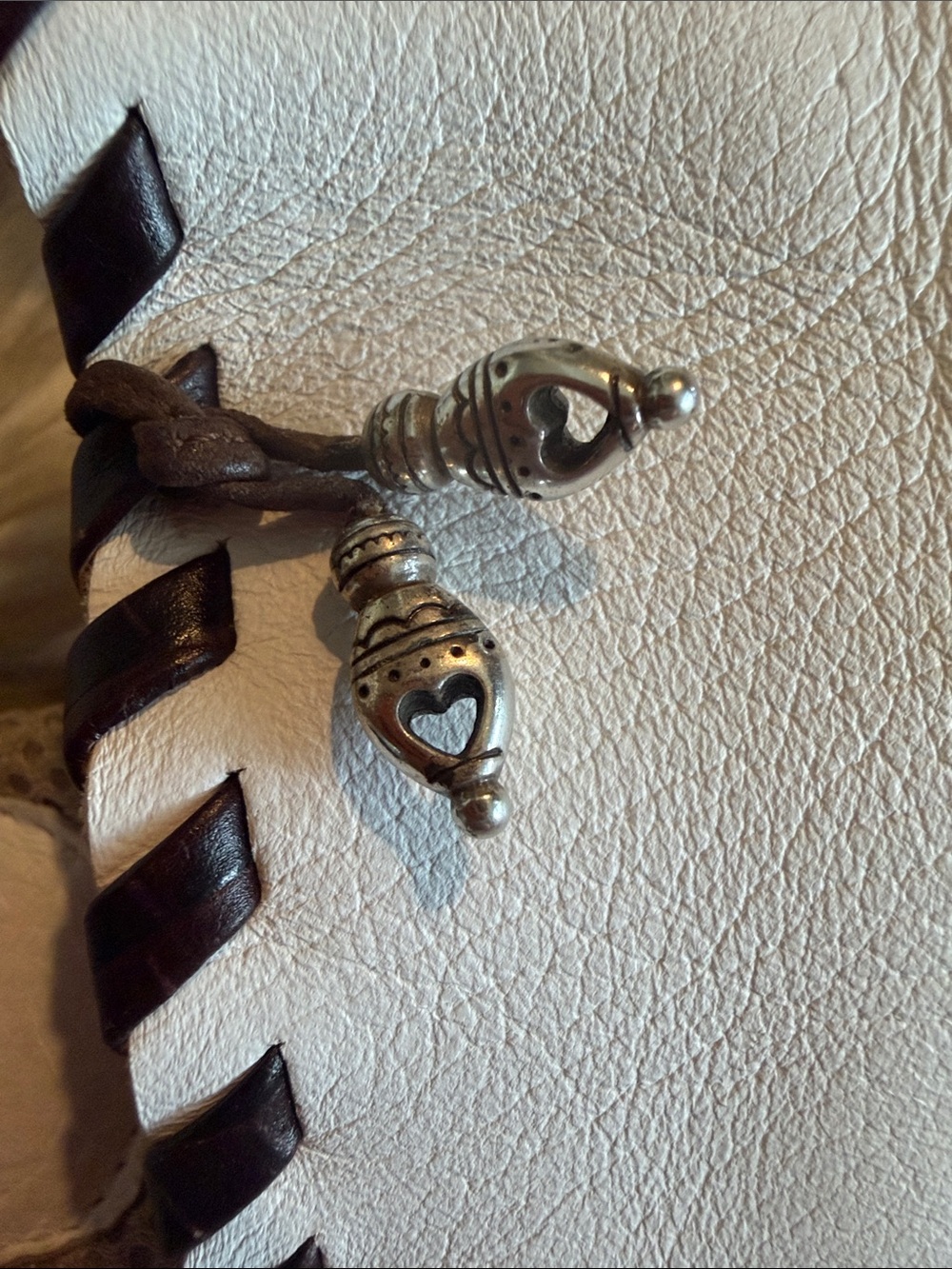 Brighton White Leather Slide Sandals with Brown Trim - Picture 6 of 9